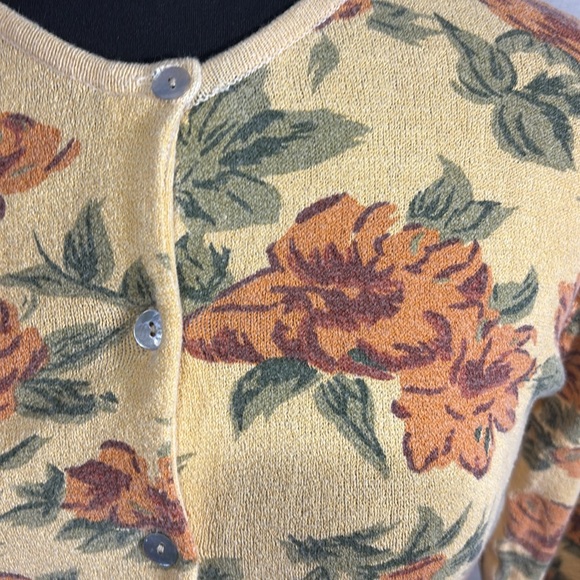 Vintage 90s Free People Yellow Floral Cardigan - Picture 4 of 6